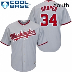 Youth Majestic Washington Nationals 34 Bryce Harper Authentic Grey Road Cool Base MLB Jersey
