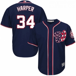 Youth Majestic Washington Nationals 34 Bryce Harper Authentic Navy Blue Alternate 2 Cool Base MLB Jersey