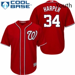 Youth Majestic Washington Nationals 34 Bryce Harper Authentic Red Alternate 1 Cool Base MLB Jersey