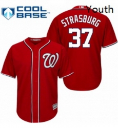 Youth Majestic Washington Nationals 37 Stephen Strasburg Replica Red Alternate 1 Cool Base MLB Jersey