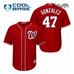 Youth Majestic Washington Nationals 47 Gio Gonzalez Authentic Red Alternate 1 Cool Base MLB Jersey