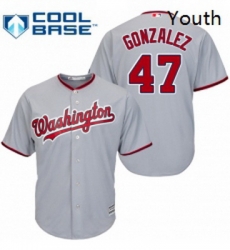 Youth Majestic Washington Nationals 47 Gio Gonzalez Replica Grey Road Cool Base MLB Jersey