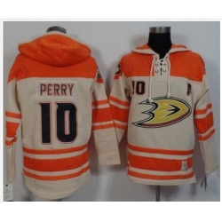 Anaheim Ducks #10 Corey Perry Cream Orange Sawyer Hooded Sweatshirt Stitched NHL Jersey