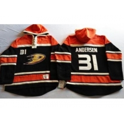 Anaheim Ducks 31 Frederik Andersen Black Sawyer Hooded Sweatshirt Stitched NHL Jersey