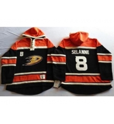 Anaheim Ducks 8 Teemu Selanne Black Sawyer Hooded Sweatshirt Stitched NHL Jersey