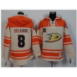 Anaheim Ducks #8 Teemu Selanne Cream Orange Sawyer Hooded Sweatshirt Stitched NHL Jersey