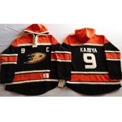 Anaheim Ducks 9 Paul Kariya Black Sawyer Hooded Sweatshirt Stitched NHL Jersey