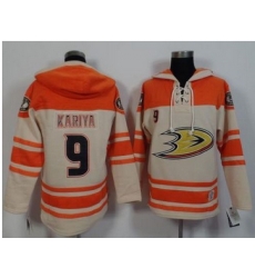 Anaheim Ducks #9 Paul Kariya Cream Orange Sawyer Hooded Sweatshirt Stitched NHL Jersey
