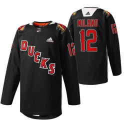 Men Anaheim Ducks 12 Sonny Milano 2022 Black Angels Night Stitched jersey