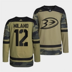 Men Anaheim Ducks 12 Sonny Milano 2022 Camo Military Appreciation Night Stitched jersey