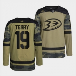 Men Anaheim Ducks 19 Troy Terry 2022 Camo Military Appreciation Night Stitched jersey