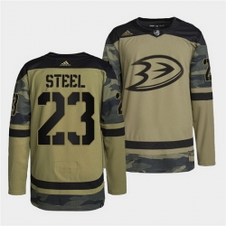 Men Anaheim Ducks 23 Sam Steel 2022 Camo Military Appreciation Night Stitched jersey