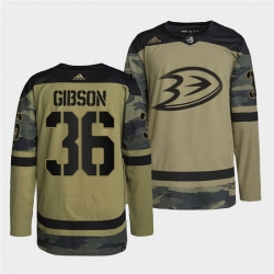 Men Anaheim Ducks 36 John Gibson 2022 Camo Military Appreciation Night Stitched jersey