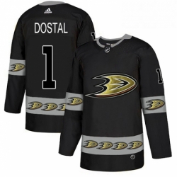 Mens Adidas Anaheim Ducks 1 Lukas Dostal Premier Black Team Logo Fashion NHL Jersey 