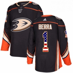 Mens Adidas Anaheim Ducks 1 Reto Berra Authentic Black USA Flag Fashion NHL Jersey 