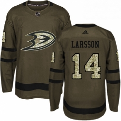 Mens Adidas Anaheim Ducks 14 Jacob Larsson Authentic Green Salute to Service NHL Jersey 