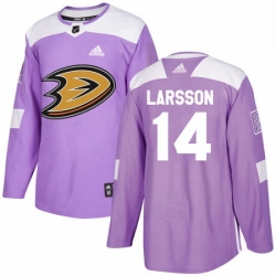 Mens Adidas Anaheim Ducks 14 Jacob Larsson Authentic Purple Fights Cancer Practice NHL Jersey 