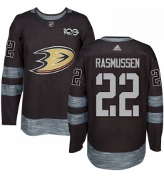 Mens Adidas Anaheim Ducks 22 Dennis Rasmussen Authentic Black 1917 2017 100th Anniversary NHL Jersey 