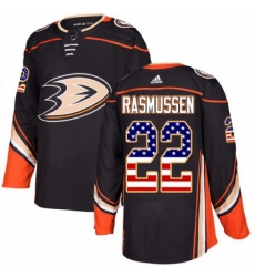 Mens Adidas Anaheim Ducks 22 Dennis Rasmussen Authentic Black USA Flag Fashion NHL Jersey 
