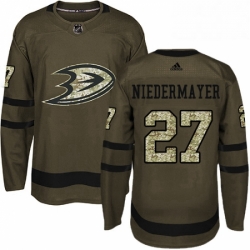 Mens Adidas Anaheim Ducks 27 Scott Niedermayer Authentic Green Salute to Service NHL Jersey 