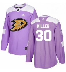 Mens Adidas Anaheim Ducks 30 Ryan Miller Authentic Purple Fights Cancer Practice NHL Jersey 