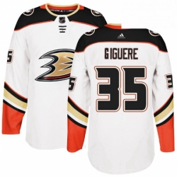 Mens Adidas Anaheim Ducks 35 Jean Sebastien Giguere Authentic White Away NHL Jersey 