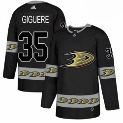Mens Adidas Anaheim Ducks 35 Jean Sebastien Giguere Premier Black Team Logo Fashion NHL Jersey 