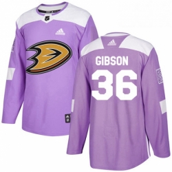 Mens Adidas Anaheim Ducks 36 John Gibson Authentic Purple Fights Cancer Practice NHL Jersey 