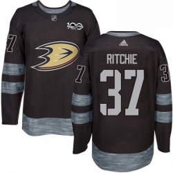 Mens Adidas Anaheim Ducks 37 Nick Ritchie Authentic Black 1917 2017 100th Anniversary NHL Jersey 