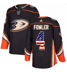 Mens Adidas Anaheim Ducks 4 Cam Fowler Authentic Black USA Flag Fashion NHL Jersey 