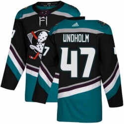 Mens Adidas Anaheim Ducks 47 Hampus Lindholm Authentic Black Teal Third NHL Jersey 