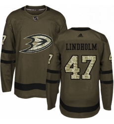 Mens Adidas Anaheim Ducks 47 Hampus Lindholm Authentic Green Salute to Service NHL Jersey 