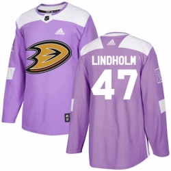Mens Adidas Anaheim Ducks 47 Hampus Lindholm Authentic Purple Fights Cancer Practice NHL Jersey 