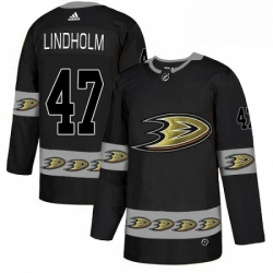 Mens Adidas Anaheim Ducks 47 Hampus Lindholm Premier Black Team Logo Fashion NHL Jersey 