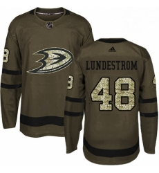 Mens Adidas Anaheim Ducks 48 Isac Lundestrom Authentic Green Salute to Service NHL Jersey 