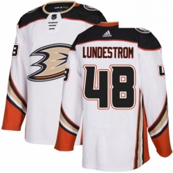 Mens Adidas Anaheim Ducks 48 Isac Lundestrom Authentic White Away NHL Jersey 