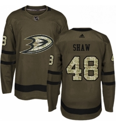 Mens Adidas Anaheim Ducks 48 Logan Shaw Authentic Green Salute to Service NHL Jersey 