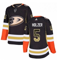 Mens Adidas Anaheim Ducks 5 Korbinian Holzer Authentic Black Drift Fashion NHL Jersey 