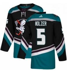 Mens Adidas Anaheim Ducks 5 Korbinian Holzer Authentic Black Teal Third NHL Jersey 