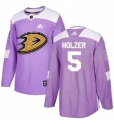 Mens Adidas Anaheim Ducks 5 Korbinian Holzer Authentic Purple Fights Cancer Practice NHL Jersey 