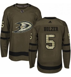 Mens Adidas Anaheim Ducks 5 Korbinian Holzer Premier Green Salute to Service NHL Jersey 