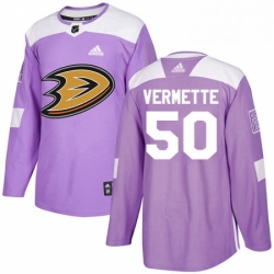 Mens Adidas Anaheim Ducks 50 Antoine Vermette Authentic Purple Fights Cancer Practice NHL Jersey 