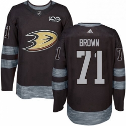 Mens Adidas Anaheim Ducks 71 JT Brown Authentic Black 1917 2017 100th Anniversary NHL Jersey 