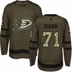 Mens Adidas Anaheim Ducks 71 JT Brown Authentic Green Salute to Service NHL Jersey 