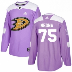 Mens Adidas Anaheim Ducks 75 Jaycob Megna Authentic Purple Fights Cancer Practice NHL Jersey 