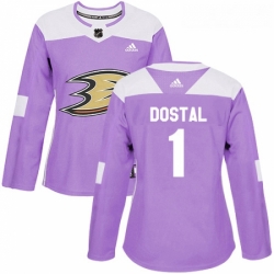Womens Adidas Anaheim Ducks 1 Lukas Dostal Authentic Purple Fights Cancer Practice NHL Jersey 
