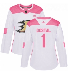 Womens Adidas Anaheim Ducks 1 Lukas Dostal Authentic White Pink Fashion NHL Jersey 