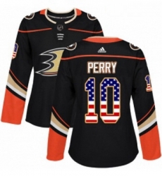 Womens Adidas Anaheim Ducks 10 Corey Perry Authentic Black USA Flag Fashion NHL Jersey 