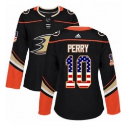 Womens Adidas Anaheim Ducks 10 Corey Perry Authentic Black USA Flag Fashion NHL Jersey 