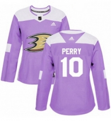 Womens Adidas Anaheim Ducks 10 Corey Perry Authentic Purple Fights Cancer Practice NHL Jersey 